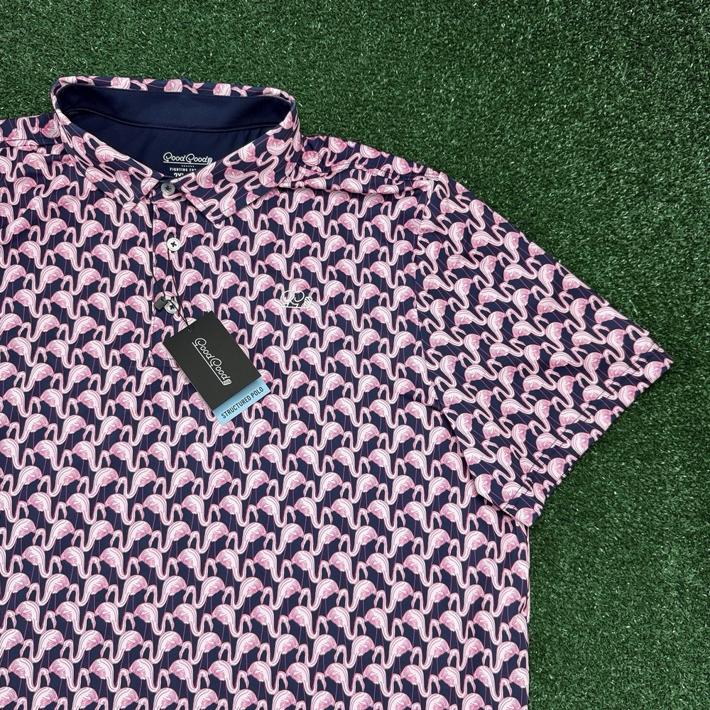 New Good Good Golf Men's Short Sleeve Polo Shirt Size 2XL Flamingo Print
